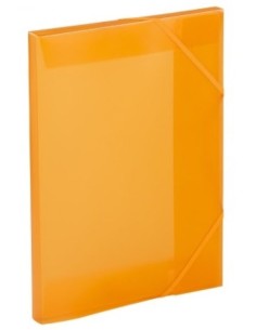 PAQ 10 CARPETAS Fº GOMAS SOLAPAS PP TRANSLUCIDO NARANJA